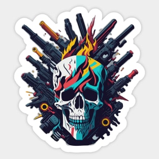 Colorful skull with fire and guns Sticker